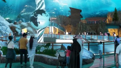 Concept art for the blue world central hub at SeaWorld Abu Dhabi