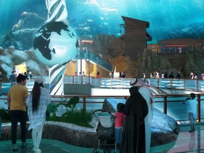 Concept art for the blue world central hub at SeaWorld Abu Dhabi
