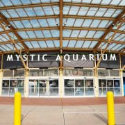 The entrance to Mystic Aquarium on a clear day
