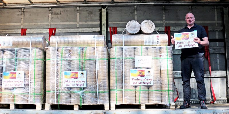 Pallets of donated zoo supplies being prepared for shipment to Ukraine